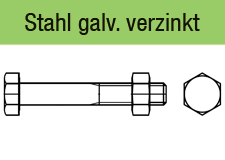 Sechskantschrauben DIN 601 mit Mutter - galv. verzinkt