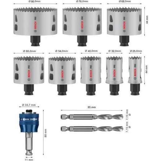 Lochsägen-Set PRO Multi Material PC Plus 11-tlg.25,32,40,54,60,68,76,86mm T.44mm