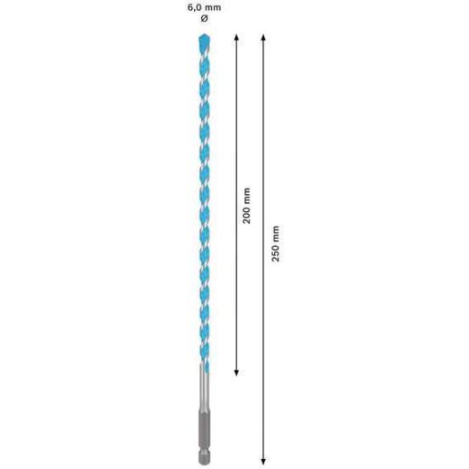 Steinbohrer Expert MultiConstruction HEX-9 - Ø 6 mm - Arbeits-L. 200 mm - Gesamt-L. 250 mm