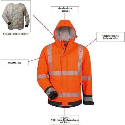 Warnschutz-Softshelljacke Lukas Gr.M orange/schwarz ELYSEE