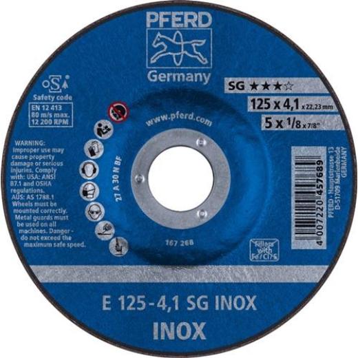 Schruppscheibe SG INOX D125xS4,1mm gekr.INOX Bohr.22,23mm PFERD | 10 Stück