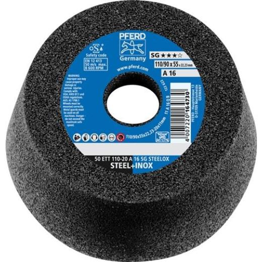 Schleiftopf ETT SG STEELOX 110/55mm INOX u.STA 16 Bohr.22,23mm PFERD