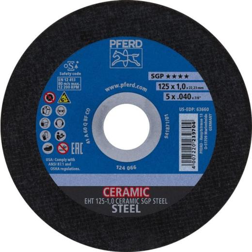 Trennscheibe Ceramic SGP Steel D125x1mm ger.STA Bohr.22,23mm PFERD | 25 Stück