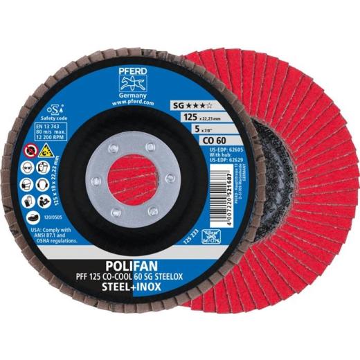 Fächerschleifscheibe POLIFAN D.125mm K.60 fl.STA Keramikkorn CO-COOL | 10 Stück