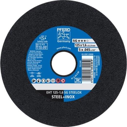 Trennscheibe SG STEELOX D125x1,6mm ger.INOX Bohr.22,23mm PFERD | 25 Stück