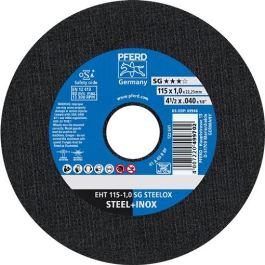 Trennscheibe SG STEELOX D115x1mm ger.INOX Bohr.22,23mm PFERD | 25 Stück