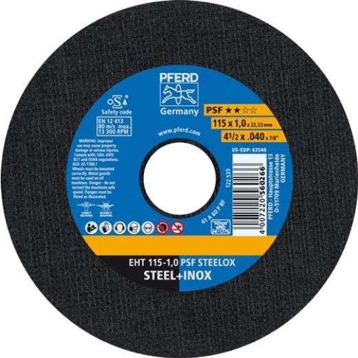 Trennscheibe PSF STEELOX D115x1mm ger.INOX Bohr.22,23mm PFERD | 25 Stück