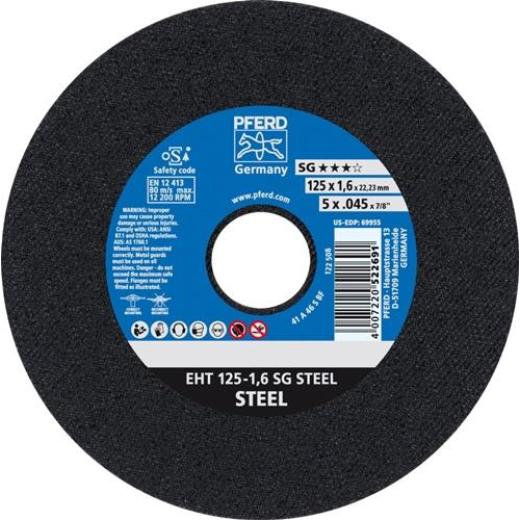 Trennscheibe SG STEEL D125x1,6mm ger.STA Bohr.22,23mm PFERD | 25 Stück