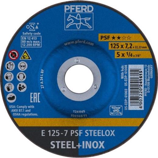 Schruppscheibe D125xS7,2mm gekr. PSF STEELOX Bohr.22,23mm PFERD | 10 Stück