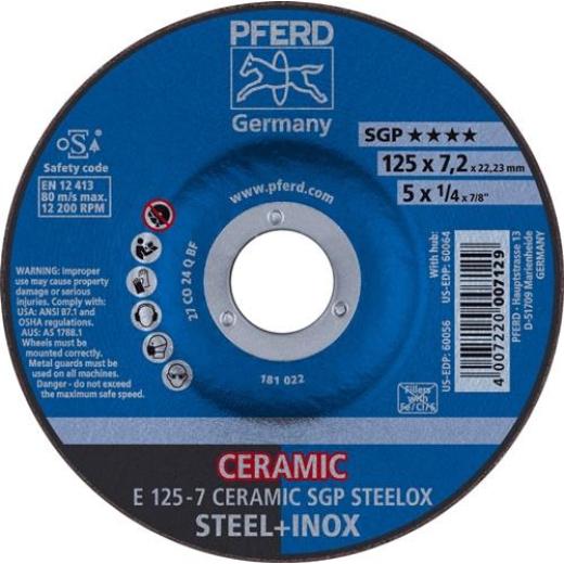Schruppscheibe CERAMIC SGP STEELOX D125xS7mm gekr.STA Bohr.22,23mm PFERD | 10 Stück