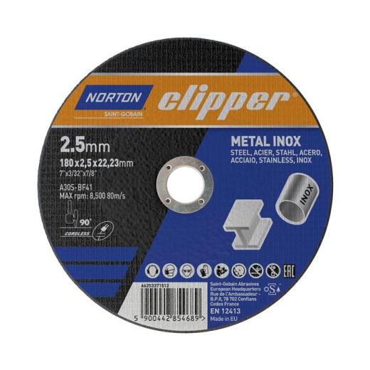 Trennscheibe D180x2,5mm Typ 41 Metall-Inox Bohr.22,23mm NORTON CLIPPER