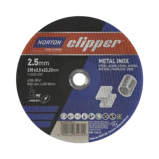 Trennscheibe D230x2,5mm Typ 41 Metall-Inox Bohr.22,23mm NORTON CLIPPER
