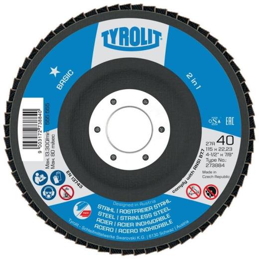 Fächerscheibe BASIC D.125mm K.60 gekr.Stahl,VA ZA-ZK TYROLIT | 10 Stück