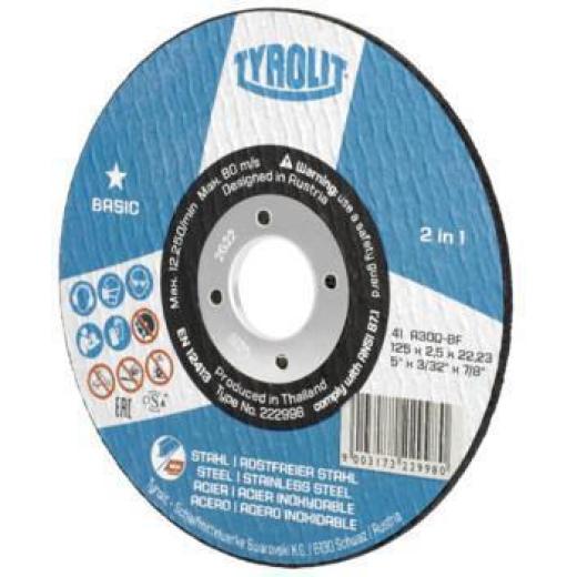 Trennscheibe BASIC D125x2,5mm ger.2in1 Bohr.22,23mm TYROLIT | 25 Stück