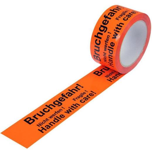 Warnklebeband Breite 50mm Länge 66m S.52µ PP Bruchgefahr! Nicht werfen! TRANSPAK | 12 Stück