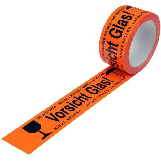 Warnklebeband Breite 50mm Länge 66m S.52µ PP leuchtorange Acrylatkleber TRANSPAK | 12 Stück