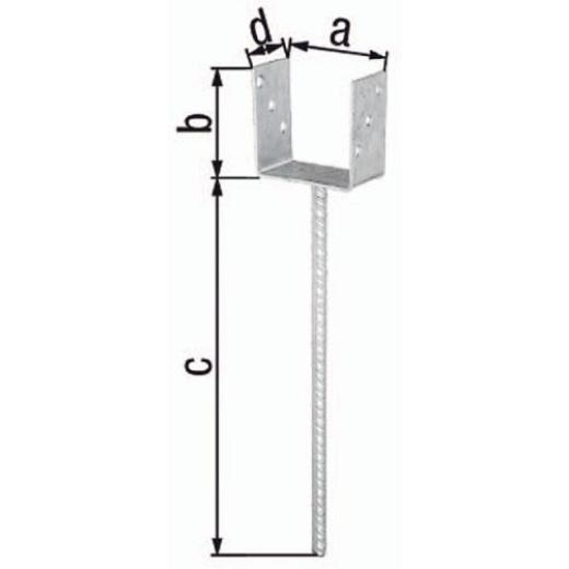 U-Pfostenträger ETA-10/0210 101x100x400x60mm TZN m.ext.langem Betonanker GAH