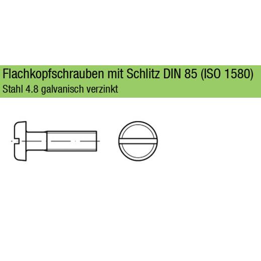 Flachkopfschrauben DIN 85 (ISO 1580) | Stahl 4.8 galvanisch verzinkt | M 3 x 4 mm | 200 Stück
