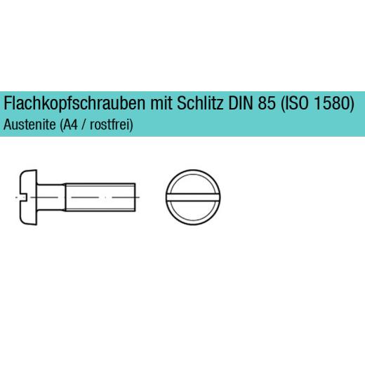 DIN 85, Flachkopfschrauben mit Schlitz M 2,5 x 20, Edelstahl A 4 - 1000 Stück
