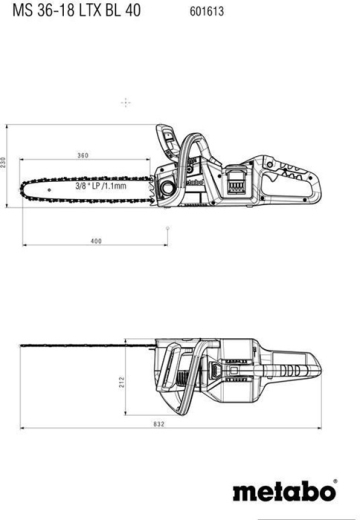 Akku-Kettensäge MS 36-18 LTX BL 40 18V METABO