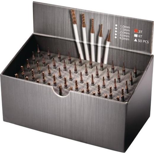 Schaftfräserset DIN6527 Ø 1/1,5/2/3/4 mm Z.3 VHM TiSiN 50tlg.Krt.TECWERK