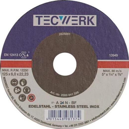 Schruppscheibe D125xS6mm gekr.INOX Bohr.22,23mm TECWERK | 10 Stück