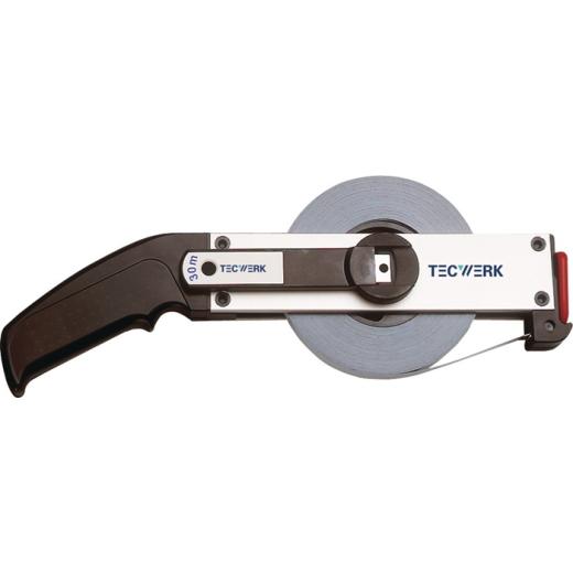 Rahmenbandmaß L.30m Band-B.13mm Acm EG II Alu.weiß Stahlmaßband TECWERK