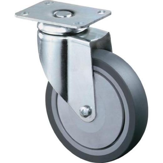 Lenkrolle D.80mm Trgf.80kg m.Platte Gum.grau BS ROLLEN