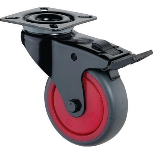 Lenkrolle m.Festst.D.75mm Trgf.60kg m.Platte m.Festst.Gum.grau BS ROLLEN
