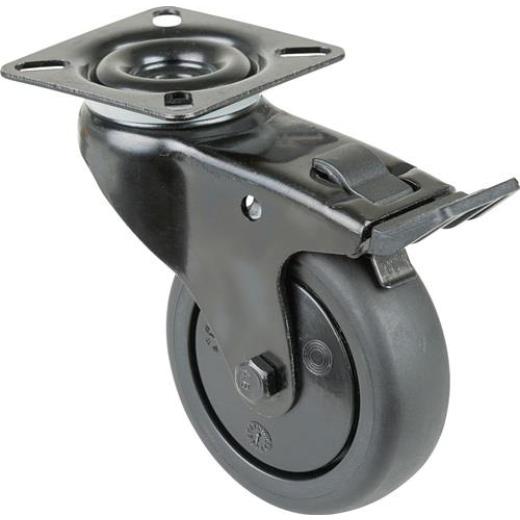 Lenkrolle m.Festst.D.75mm Trgf.60kg m.Platte m.Festst.Gum.schwarz BS ROLLEN
