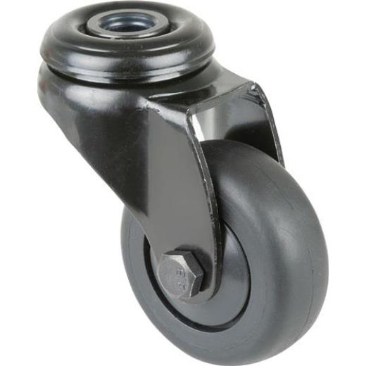 Lenkrolle D.50mm Trgf.50kg m.Rückenloch Radkörper Ku.Kugell.Gum.schwarz BS ROLLE