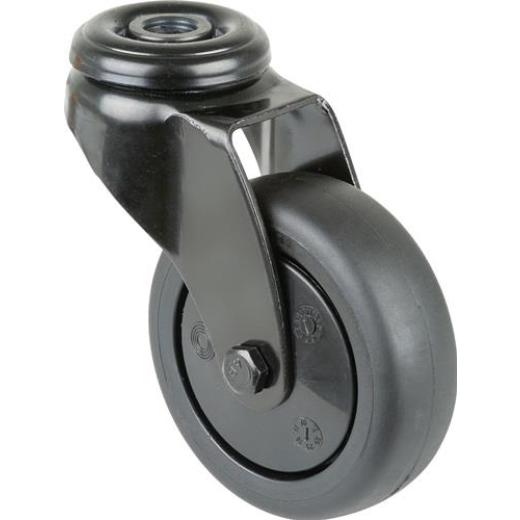 Lenkrolle D.75mm Trgf.60kg m.Rückenloch Radkörper Ku.Kugell.Gum.schwarz BS ROLLE
