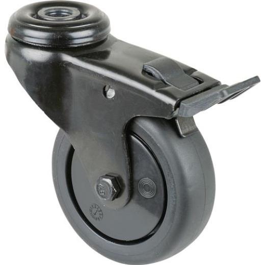 Lenkrolle m.Festst.D.75mm Trgf.60kg Rückenloch 10,2 m.Festst.Gum.schwarz BS ROLL