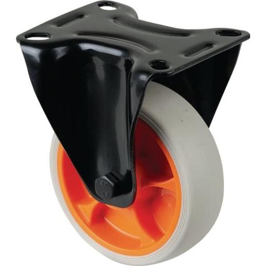 Bockrolle D.100mm Trgf.110kg Bockrollen Gum.Platte L104xB80mm Farbe Rl.hellgrau