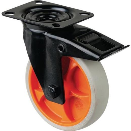 Lenkrolle D.125mm Trgf.100kg m.Festst.Gum.104x80mm hellgrau BS ROLLEN