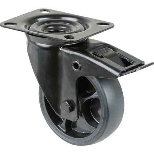 Lenkrolle D.100mm Trgf.110kg m.Festst.Gum.104x80mm schwarz BS ROLLEN
