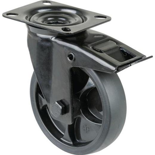 Lenkrolle D.125mm Trgf.120kg m.Festst.Gum.104x80mm schwarz BS ROLLEN