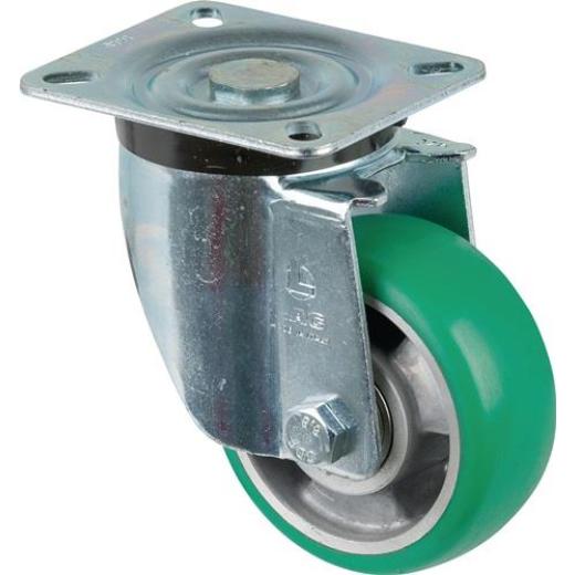 Lenkrolle D.100mm Trgf.200kg Lenkrollen PU Platte L105xB85mm Farbe Rl.grün