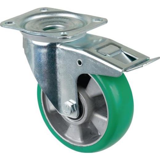 Lenkrolle D.160mm Trgf.300kg m.Festst.PU 138x109mm grün BS ROLLEN
