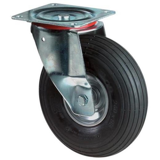 Luftrad D.260mm Trgf.200kg Lenkrolle m.Platte Rillenprofil BS ROLLEN