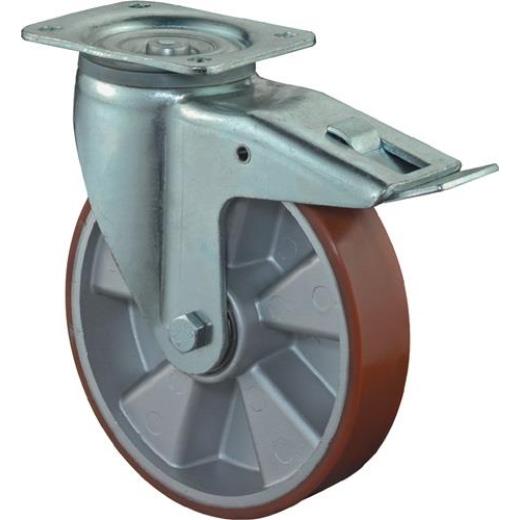 Schwerlastlenkrolle D.200mm Trgf.800kg m.Festst.Guß-PU 135mm 110mm BS ROLLEN
