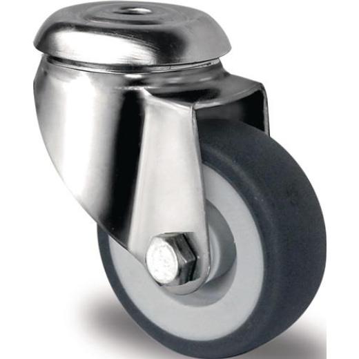 Lenkrolle D.50mm Trgf.50kg Rückenloch PP Gleitlager VA TPE grau PROMAT