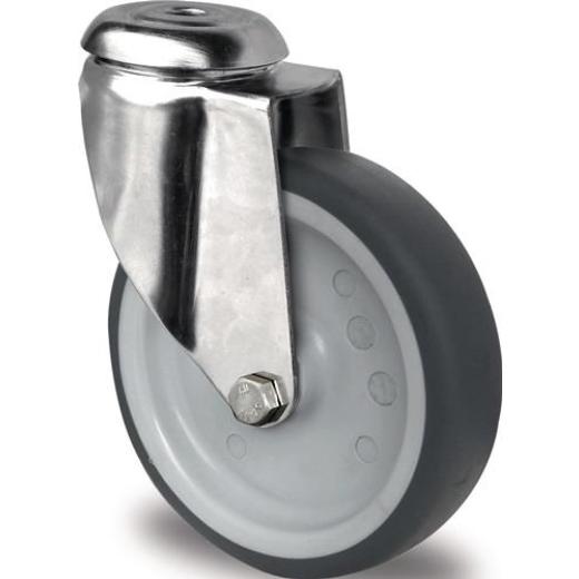 Lenkrolle D.125mm Trgf.100kg Rückenloch PP Gleitlager VA TPE grau PROMAT