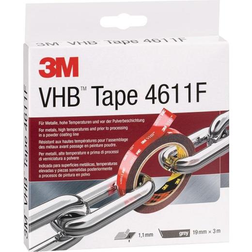Montageband VHB Tape 4611F dunkelgrau L.3m B.19mm Rl.3M | 12 Stück