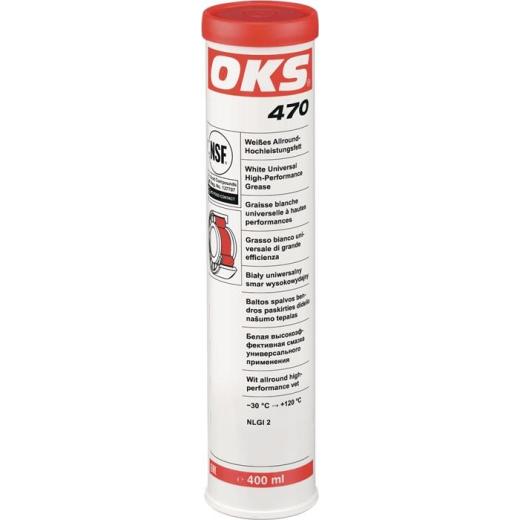 Weißes Allround-Hochleistungsfett OKS 470 weiß NSF H2 400ml Kartusche OKS | 10 Stück