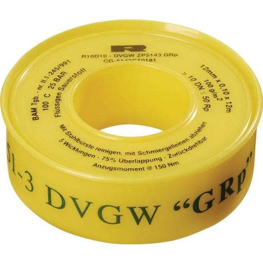 PTFE Dichtband GRp L12m B12mm D0,1mm gelb 100g/m² Rl.ULITH