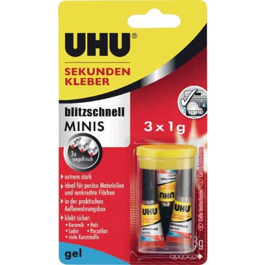 Sekundenkleber blitzschnell MINIS Gel 3x 1g farblos Tube UHU | 10 Stück