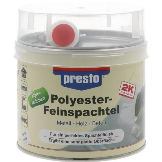 2K-Feinspachtel weiß,Härter rot 1000g Dose PRESTO | 6 Stück