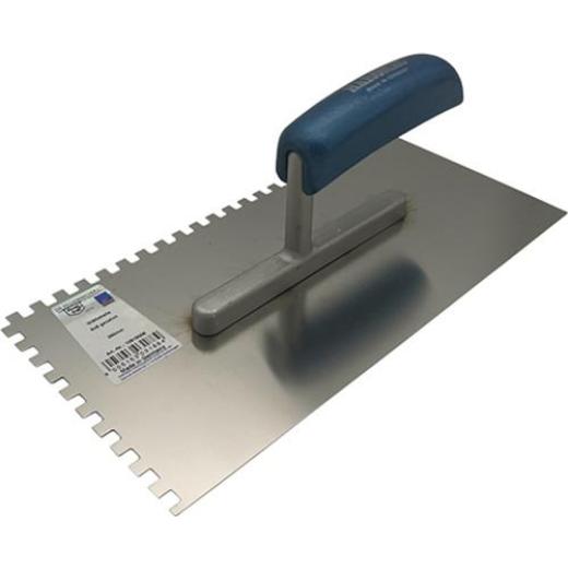 Glättekelle L.280mm B.130mm Buchenholzgriff Zahn 6x6mm rostfr.VA HAROMAC | 30 Stück