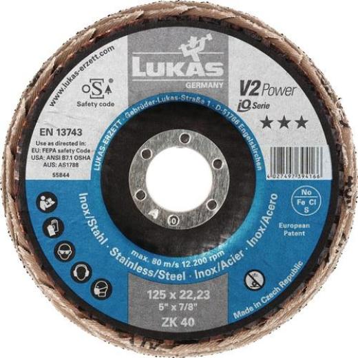 Fächerscheibe V2 POWER ZK D.125mm K.40 fl.STA ZK LUKAS | 10 Stück